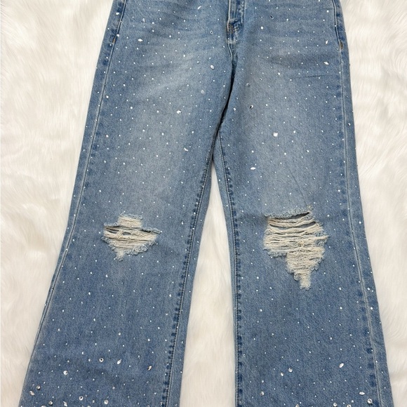 Forever 21 heavily studded jeans rhinestone high rise flare 27 - Picture 3 of 4